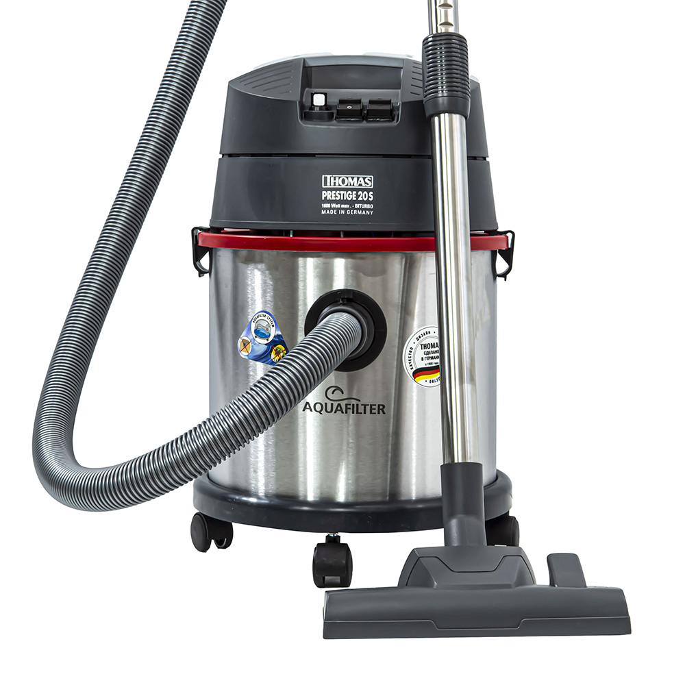 Prestige 20S Aquafilter з під'єднаним шлангом та універсальною насадкою килим/підлога THOMAS Prestige 20S Aquafilter з під'єднаним шлангом та насадкою для ретельного прибирання килимів і твердої підлоги