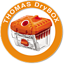THOMAS DryBOX cyclon filter symbol, orange THOMAS DryBOX cyclon filter symbol, drybox container in an orange circle