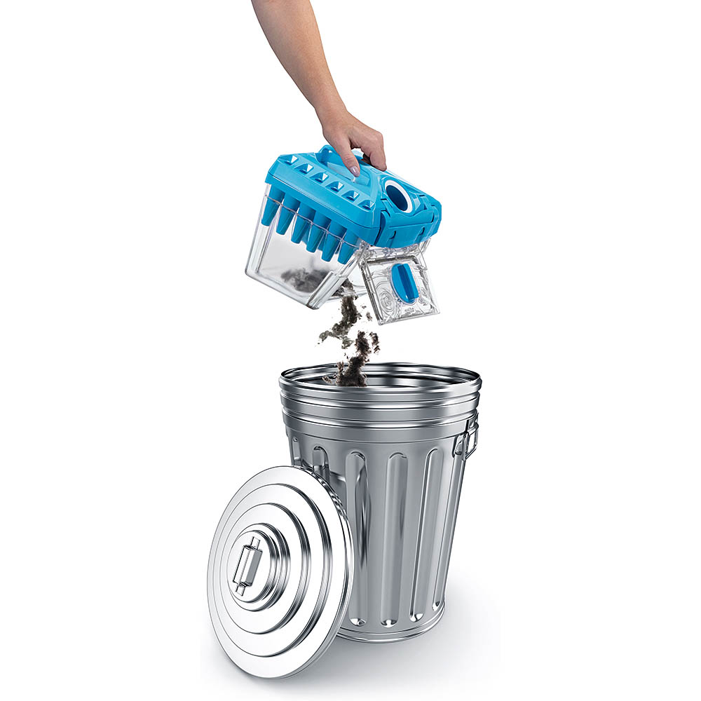 Одним простим рухом DryBOX  спорожнюється від великого сміття та пилу Контейнер DryBOX спорожнюється від великого сміття та пилу одним легким рухом, без контакту з небезпечним дрібним пилом