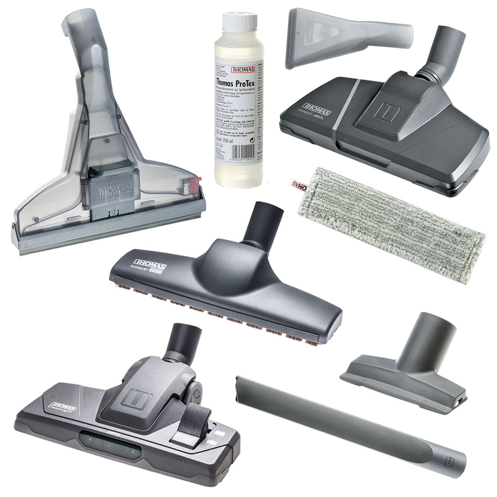 THOMAS Parkett Prestige XT, повний комплект аксесуарів Parkett Prestige XT, насадки для сухого та вологого прибирання паркету, килимів, підлоги, меблів, а також мийний концентрат