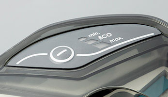 DryBox + AquaBox Parkett, електронна регуліровка потужності DryBox + AquaBox Parkett, TouchTronic для електронного регулюваняя сили всмоктування. 4 рівні потужності та режим ECO